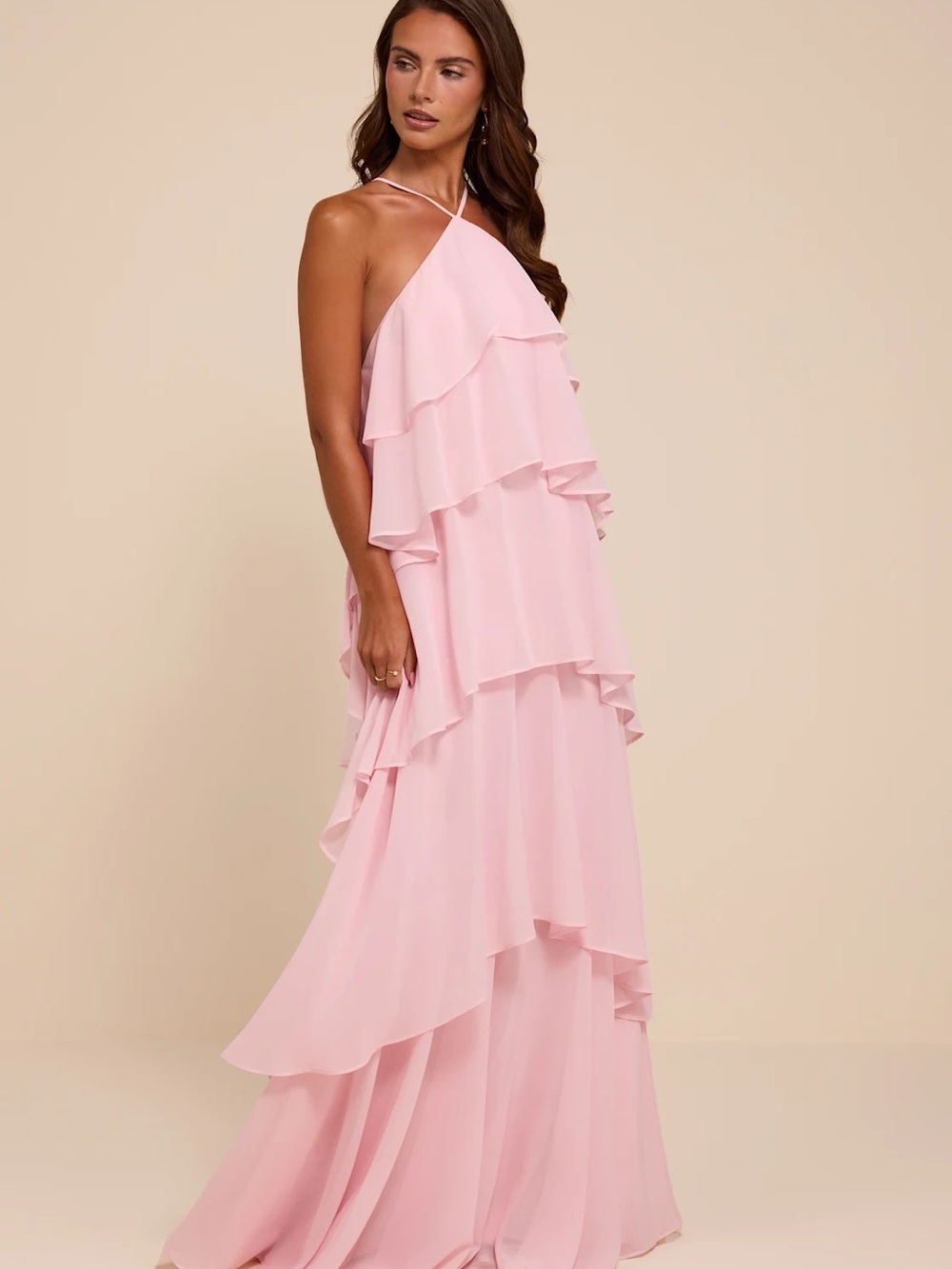 Lulu’s Aveley Light Pink Tiered Shift Maxi Dress- Size S